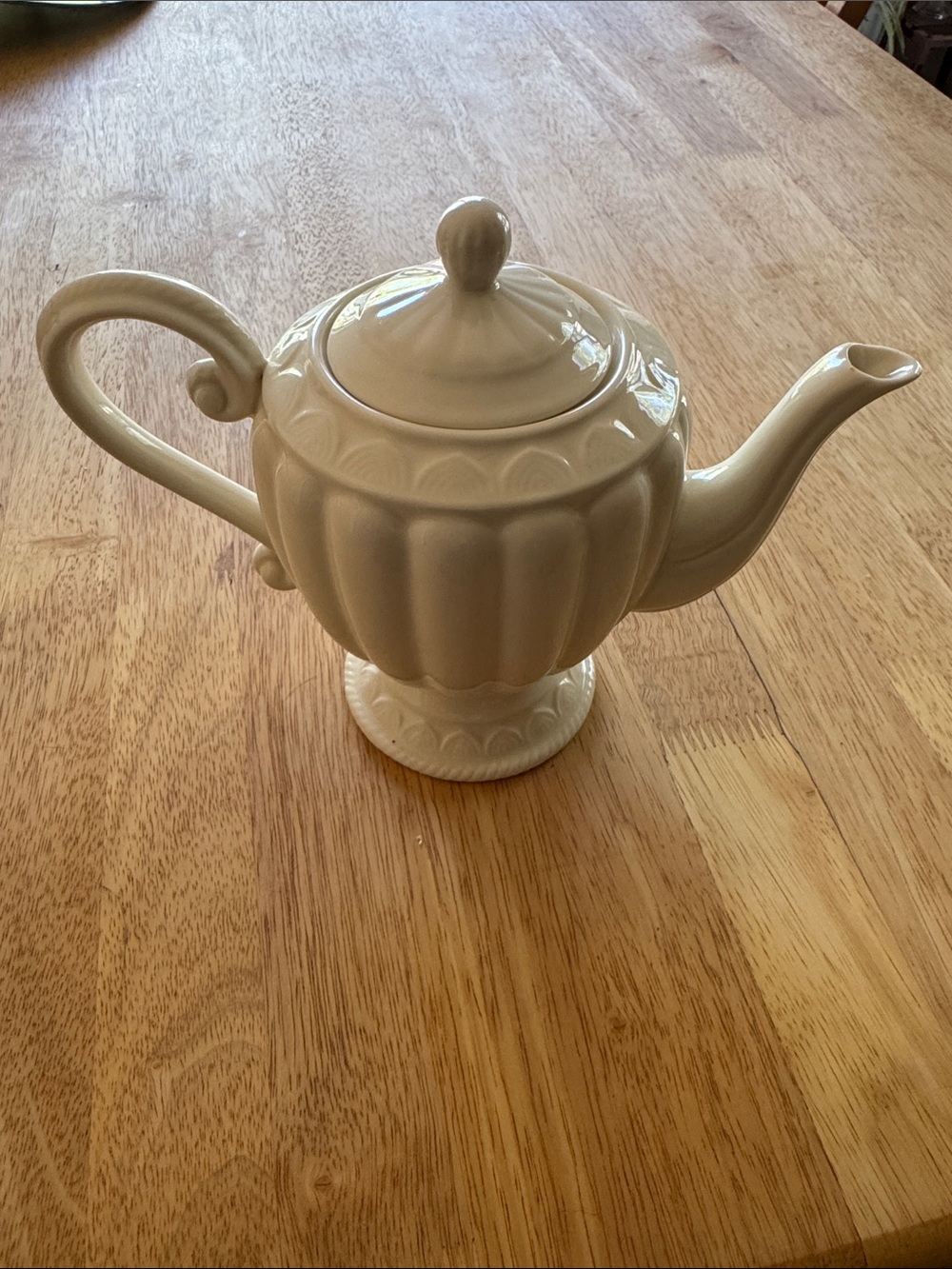 Godinger Cream Glazed Ceramic Teapot with Fluted Motif